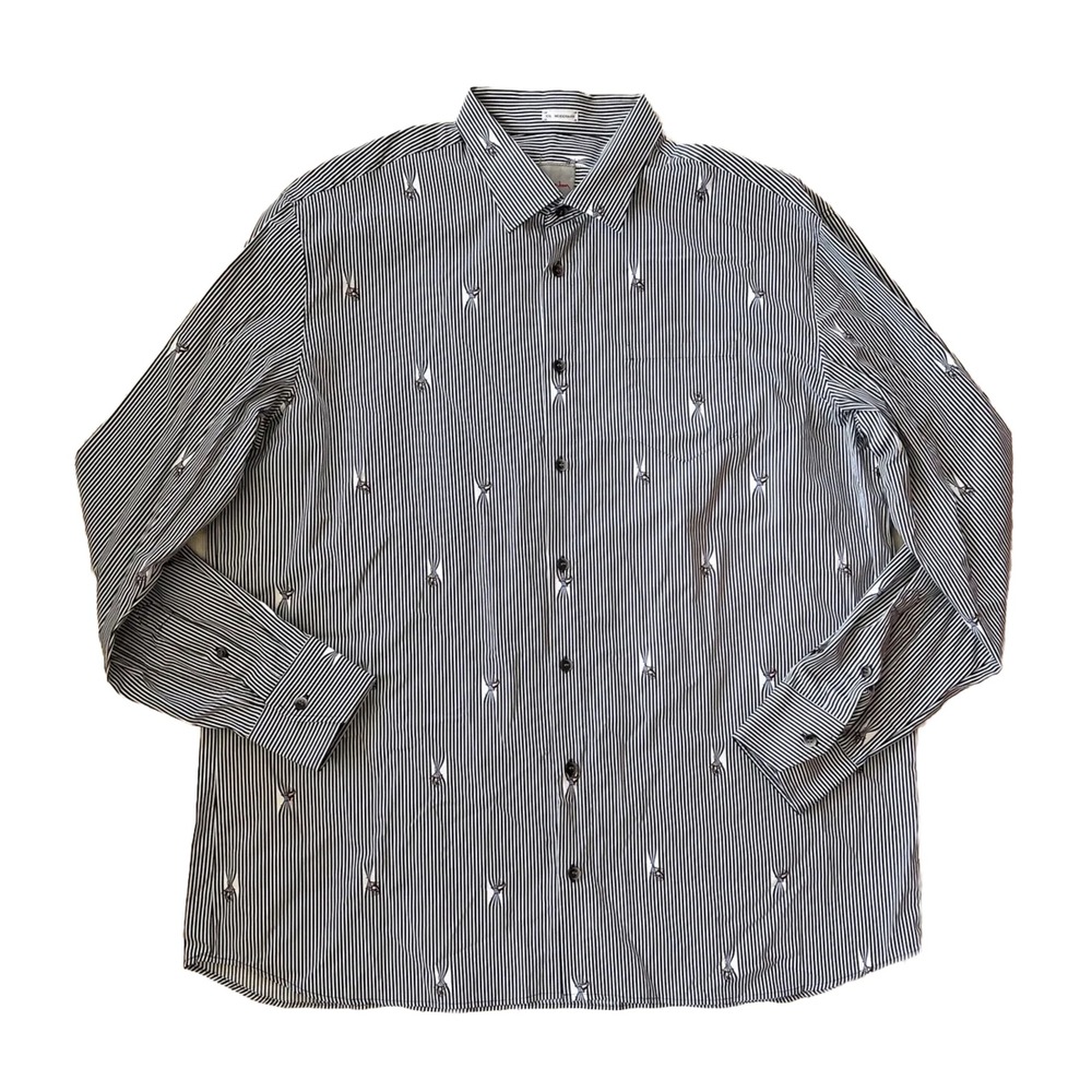 Signum Button Up Long Sleeve Shirt Fun Print Monkey Pulling Stripes Size 2XL